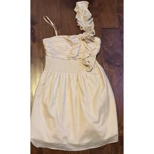 Ark & Co Beige Single Shoulder Rosette Strap Smocked Lined Dress Party NYE Large